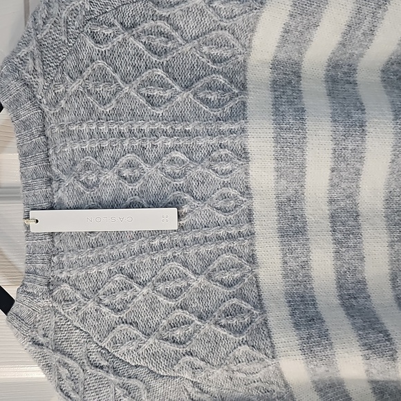 NWT Caslon Stripe Crewneck Lightweight Sweater. Heather Gray/Ivory L - Picture 6 of 11